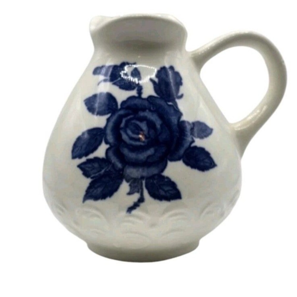 Vintage Miniature Pitcher "Lefty" White Blue Floral Design Made in Japan